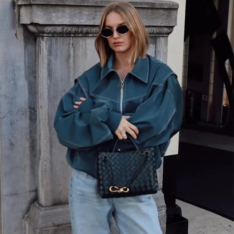 Veste Moto Femme à Col Revers – Cuir Longue avec Fermeture Zippée - Reflet Paris