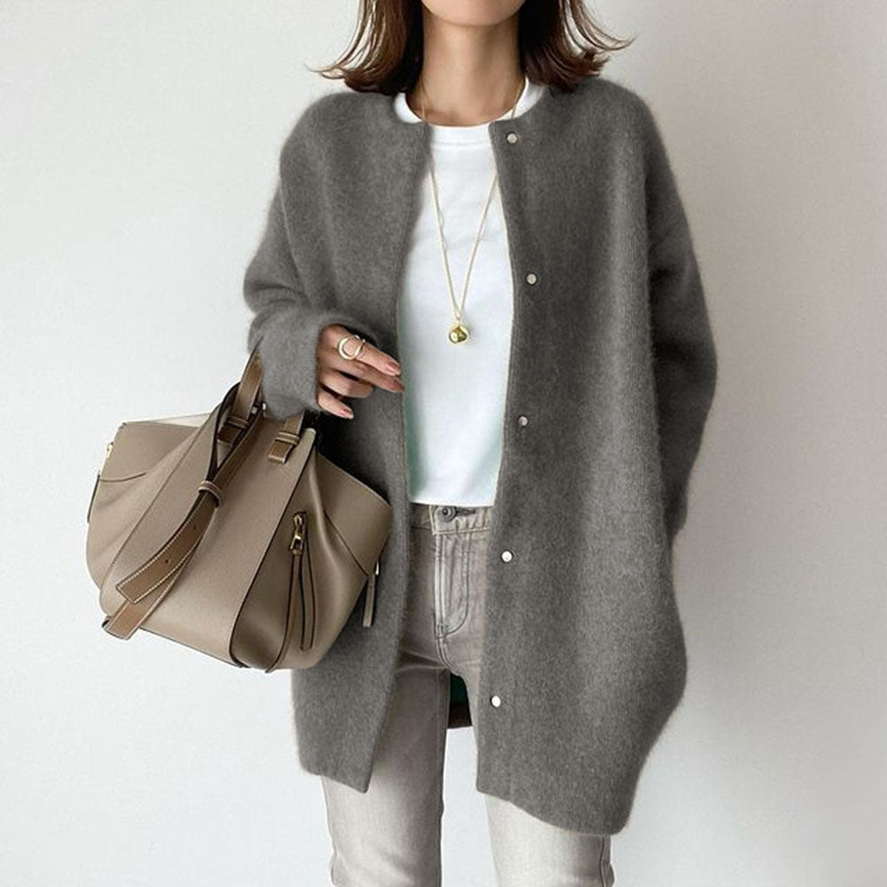 Cardigan Long à Col Rond et Boutons en Coton - Reflet Paris