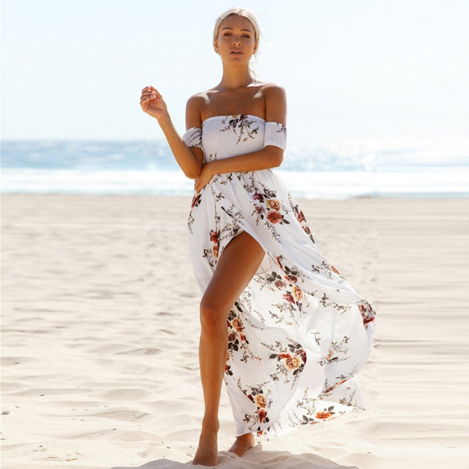 Robe Longue Bohème Femme Off Shoulder – Robe de Plage Été Blanche - Reflet Paris