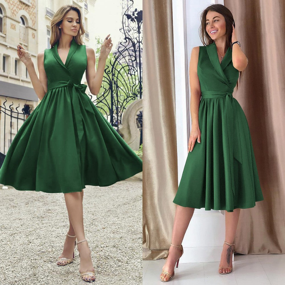 Robe Midi Casual Sans Manches avec Ceinture – Robe Femme Chic et Décontractée - Reflet Paris