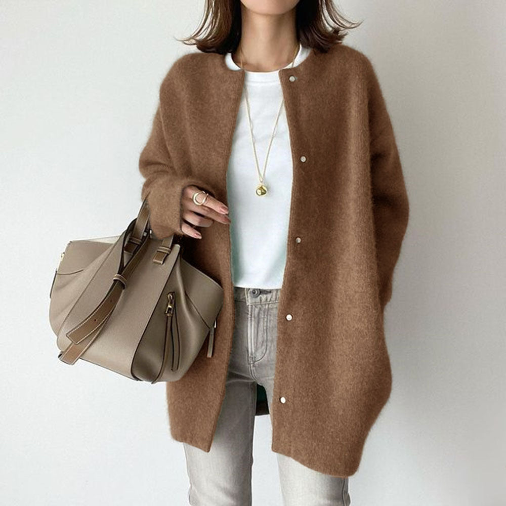 Cardigan Long à Col Rond et Boutons en Coton - Reflet Paris