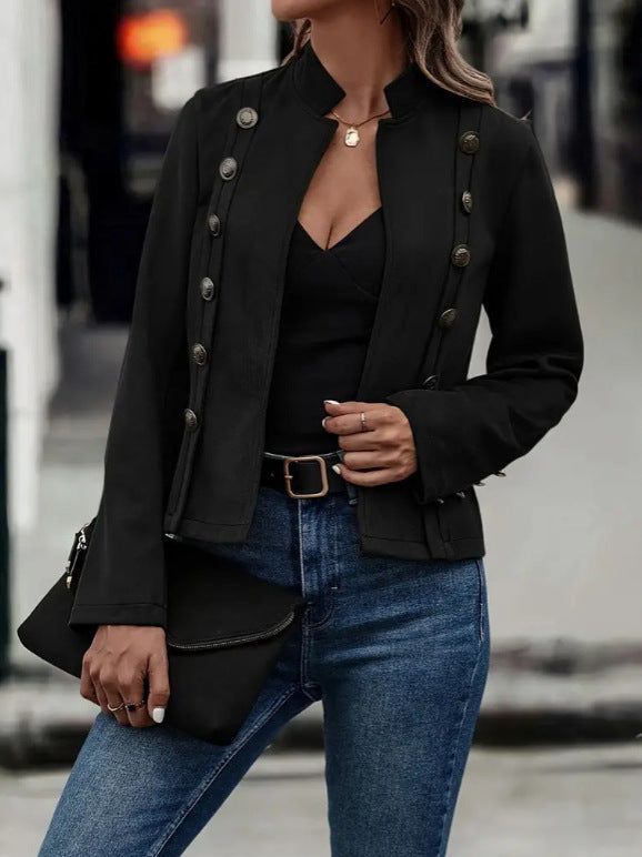 Retrova : Veste Courte Unisexe à Double Boutonnage en Suédine, Design Décoratif pour Femme - Reflet Paris