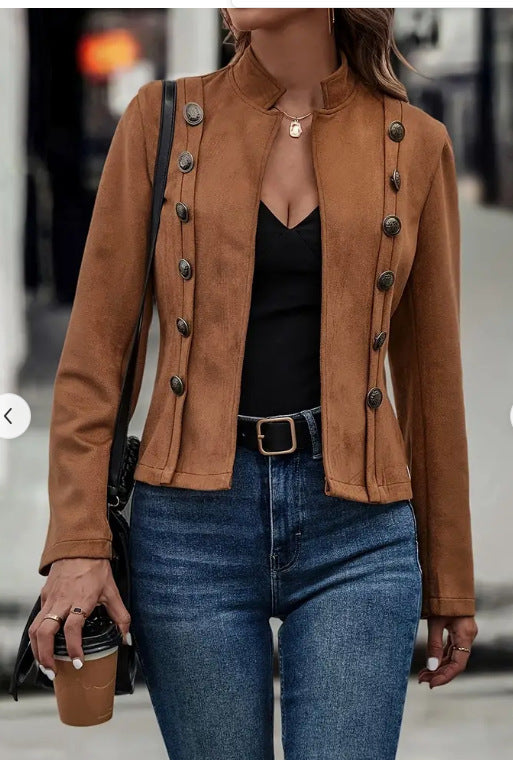 Retrova : Veste Courte Unisexe à Double Boutonnage en Suédine, Design Décoratif pour Femme - Reflet Paris