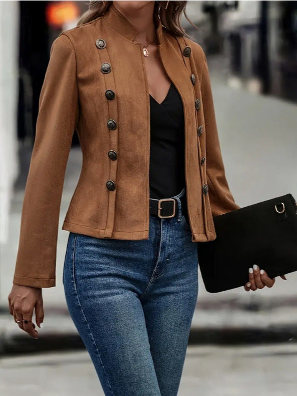 Retrova : Veste Courte Unisexe à Double Boutonnage en Suédine, Design Décoratif pour Femme - Reflet Paris