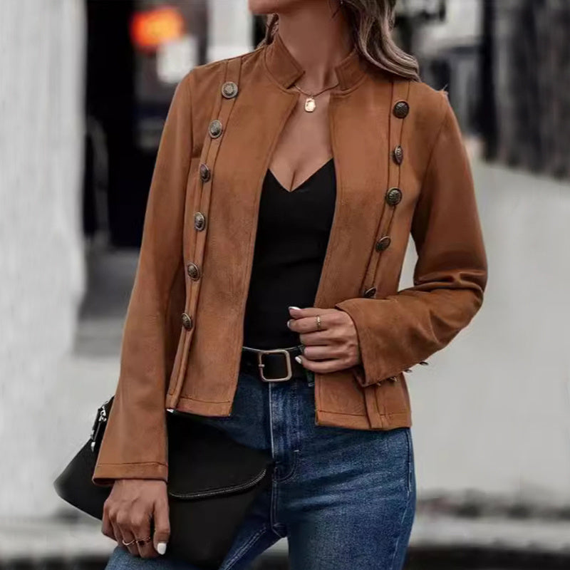 Retrova : Veste Courte Unisexe à Double Boutonnage en Suédine, Design Décoratif pour Femme - Reflet Paris