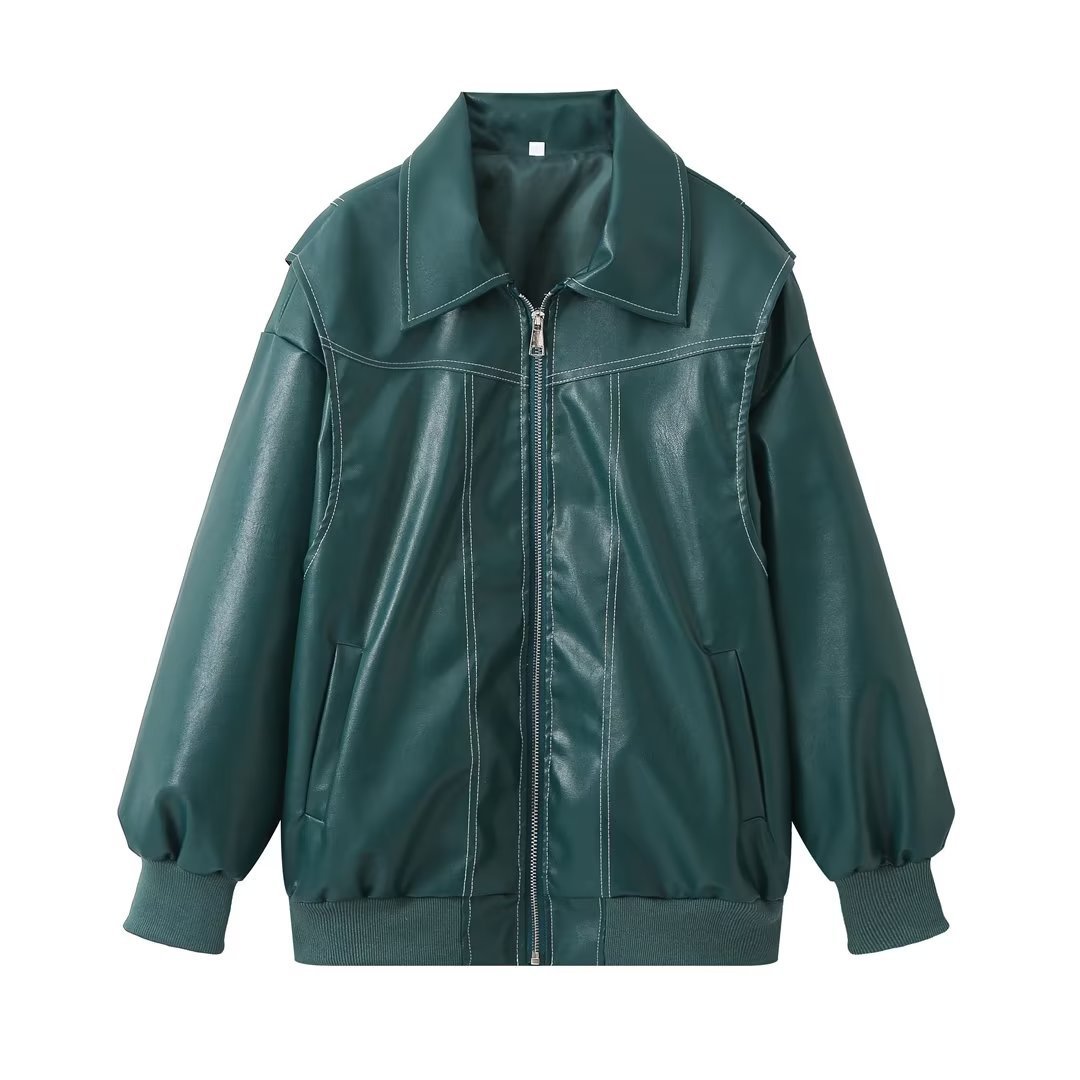 Veste Moto Femme à Col Revers – Cuir Longue avec Fermeture Zippée - Reflet Paris