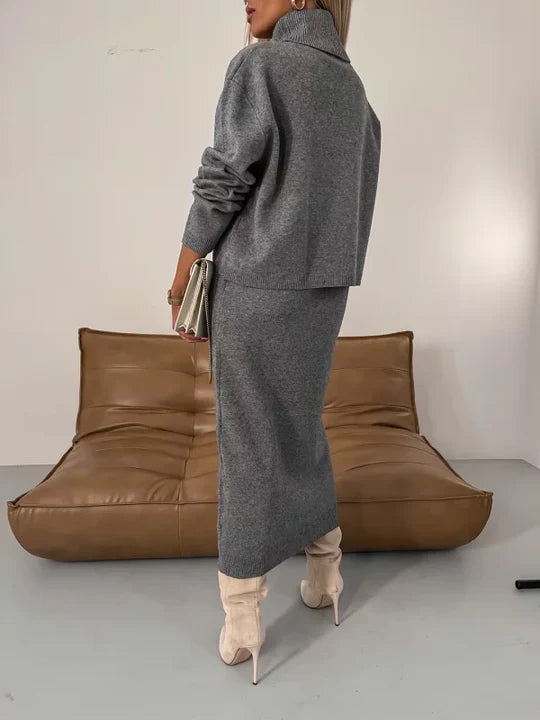 Ensemble Élégance d'Hiver : Robe Midi et Haut Col Montant - Reflet Paris