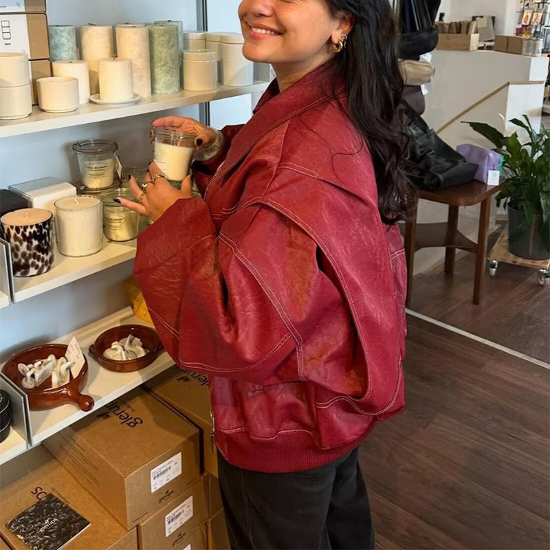 Veste Moto Femme à Col Revers – Cuir Longue avec Fermeture Zippée - Reflet Paris