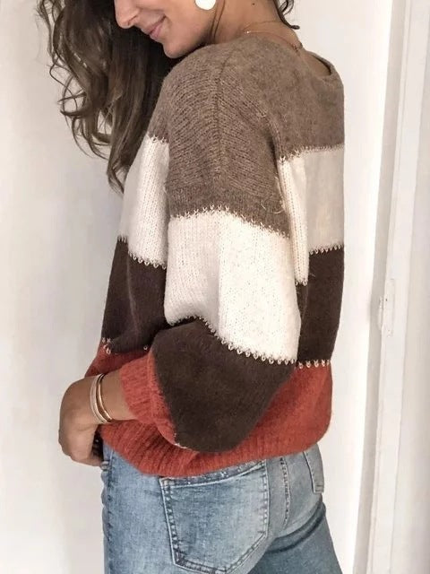 Pullover Round Neck Stripe Long Sleeve