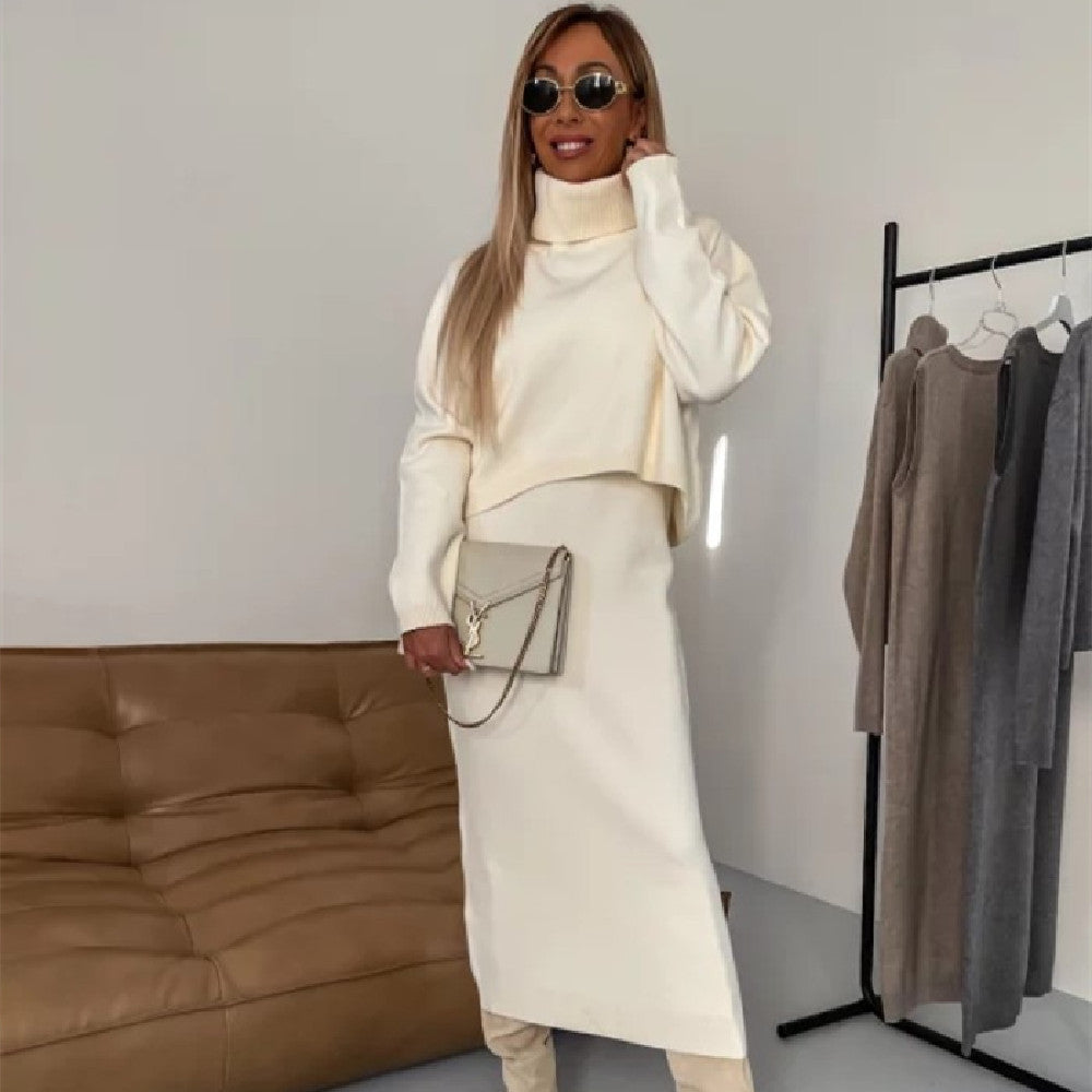 Ensemble Élégance d'Hiver : Robe Midi et Haut Col Montant - Reflet Paris