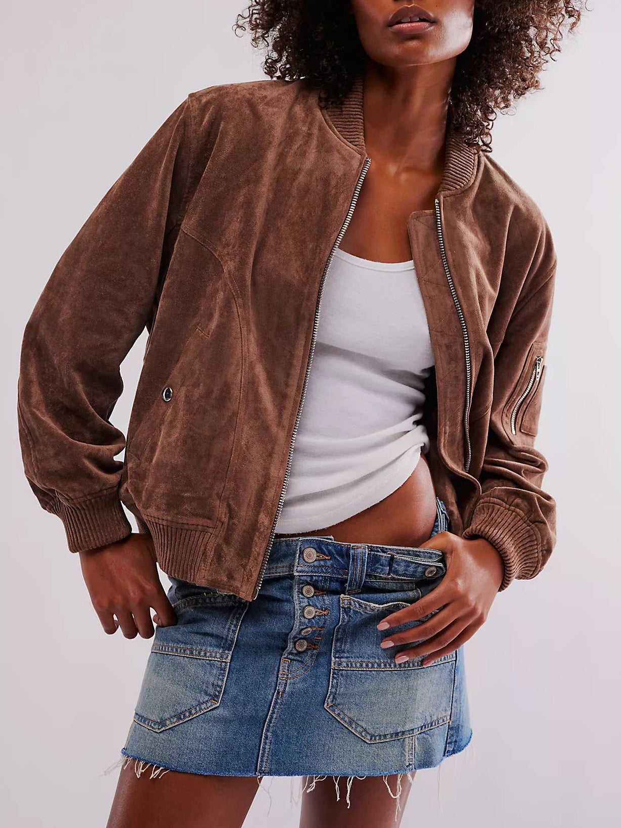 Veste Suédée Zippée Casual Femme – Veste Décontractée en Polyester - Reflet Paris