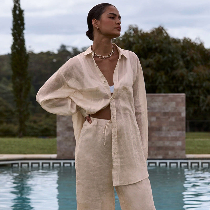 Long Sleeve Shirt Trousers Suit Cotton - Two-piece Suit