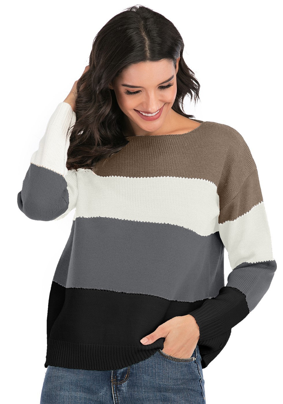 Pullover Round Neck Stripe Long Sleeve