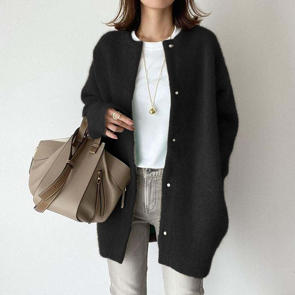 Cardigan Long à Col Rond et Boutons en Coton - Reflet Paris