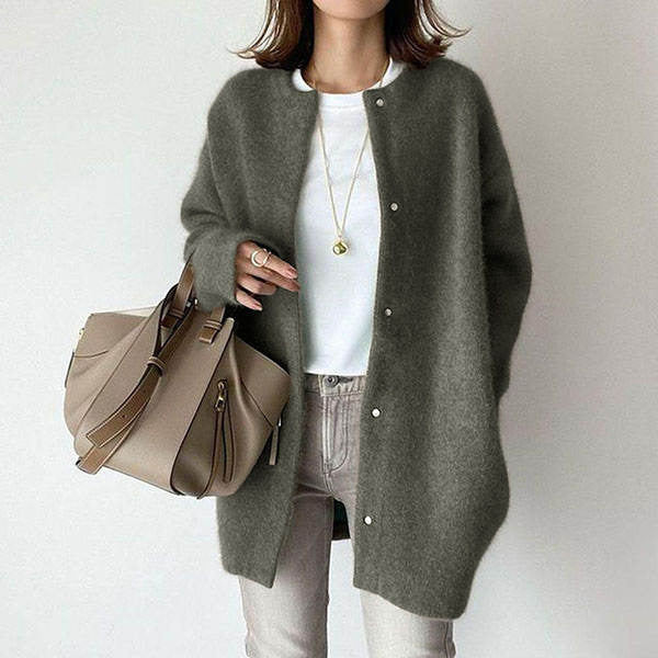 Cardigan Long à Col Rond et Boutons en Coton - Reflet Paris