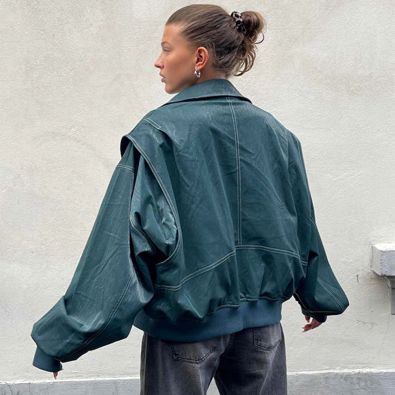 Veste Moto Femme à Col Revers – Cuir Longue avec Fermeture Zippée - Reflet Paris