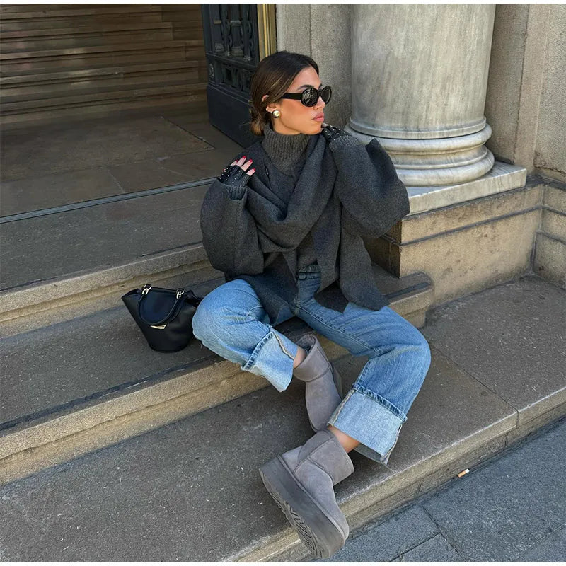 Veste Longue à Col Écharpe en Laine – Élégante & Polyvalente - Reflet Paris