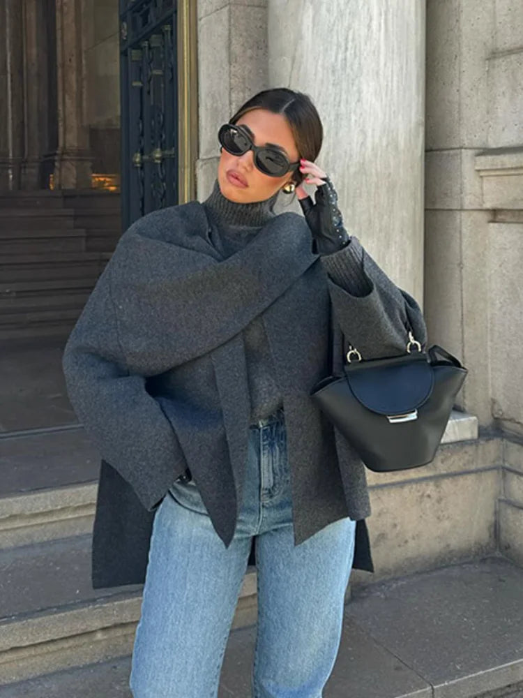 Veste Longue à Col Écharpe en Laine – Élégante & Polyvalente - Reflet Paris