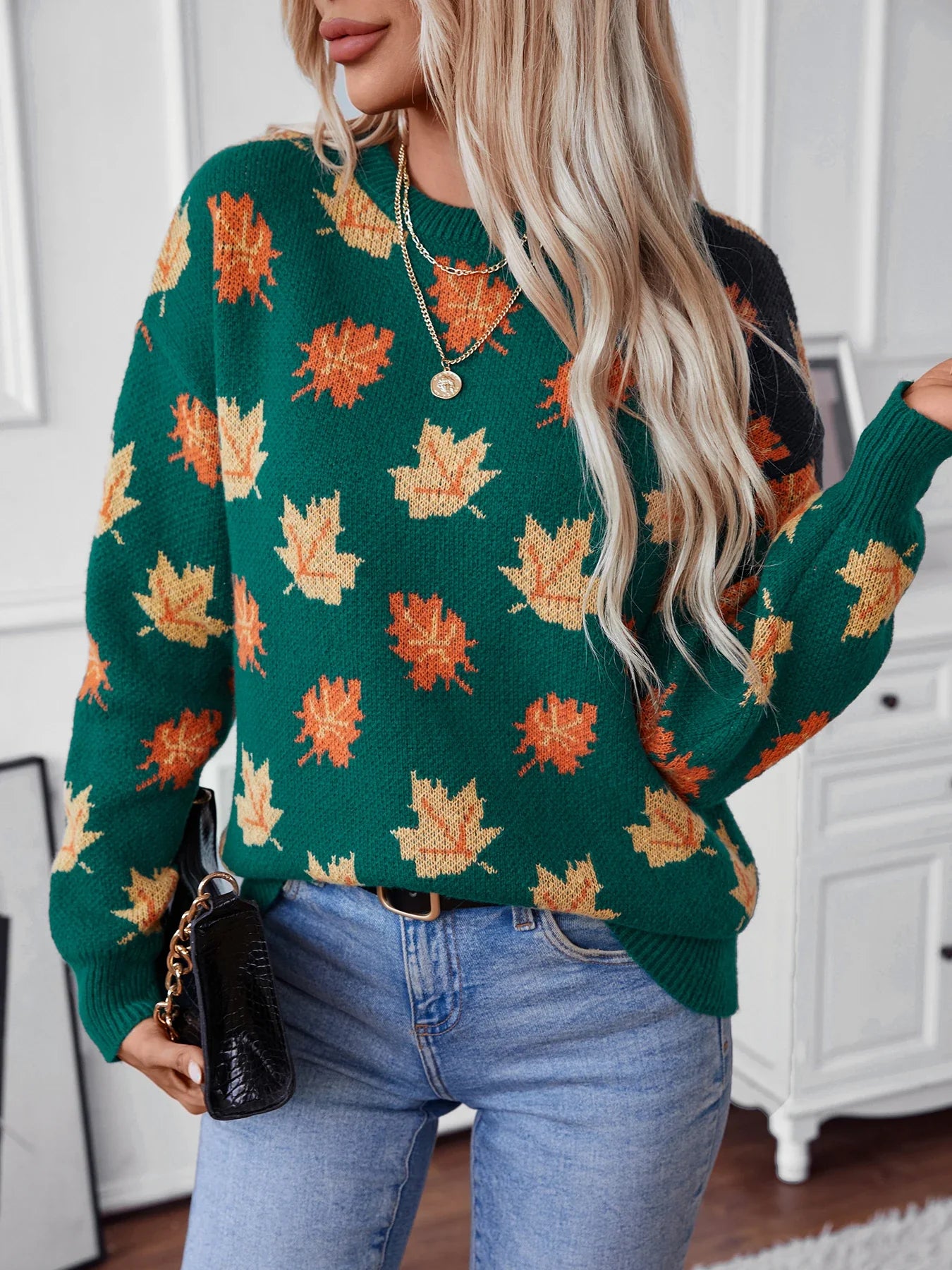 Pull en maille à motif feuille d'érable - Reflet Paris