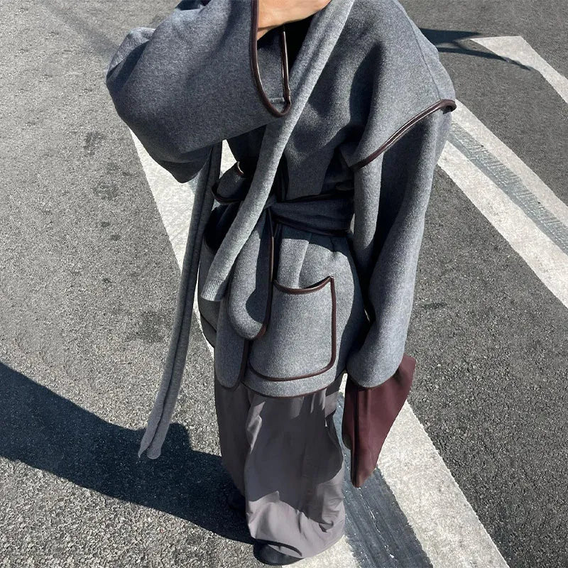 Veste Élégante à Col V avec Ceinture – Style & Confort en Demi-saison - Reflet Paris