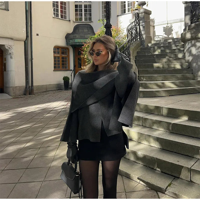 Veste Longue à Col Écharpe en Laine – Élégante & Polyvalente - Reflet Paris