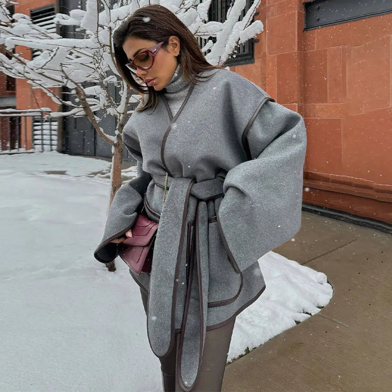 Veste Élégante à Col V avec Ceinture – Style & Confort en Demi-saison - Reflet Paris