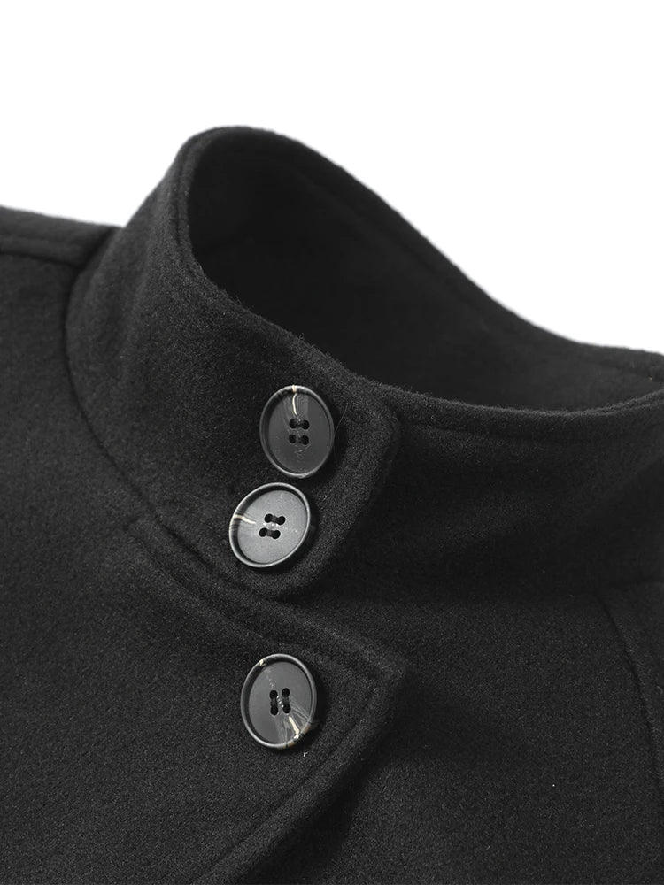 Manteau Long en Laine pour Femme – Col Haut avec Ceinture et Boutonnage Simple - Reflet Paris