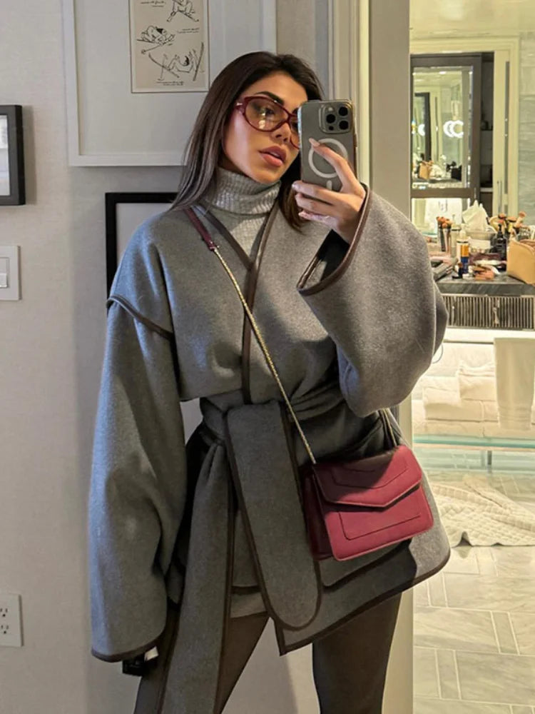 Veste Élégante à Col V avec Ceinture – Style & Confort en Demi-saison - Reflet Paris