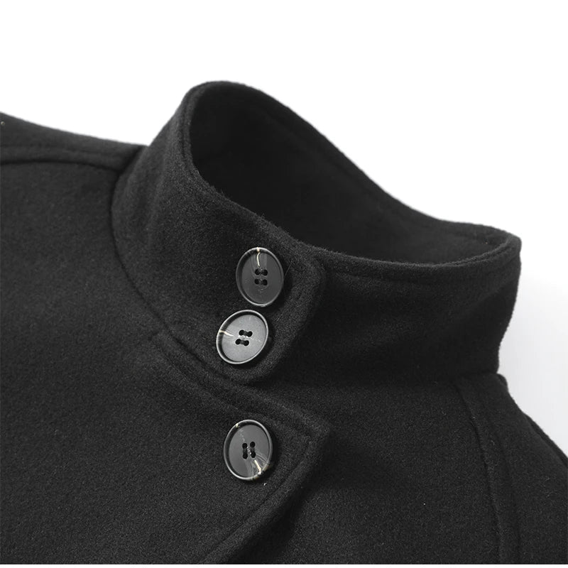 Manteau Long en Laine pour Femme – Col Haut avec Ceinture et Boutonnage Simple - Reflet Paris