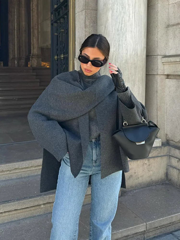 Veste Longue à Col Écharpe en Laine – Élégante & Polyvalente - Reflet Paris