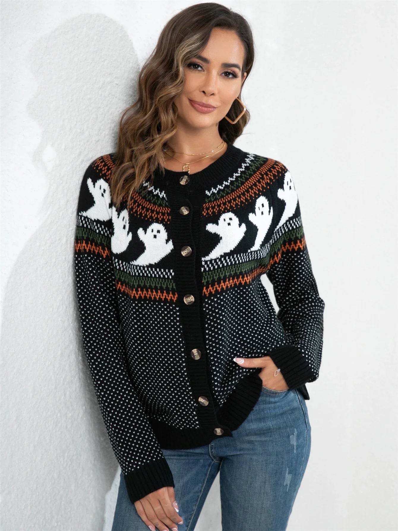 Cardigan vintage à motif fantôme - Reflet Paris