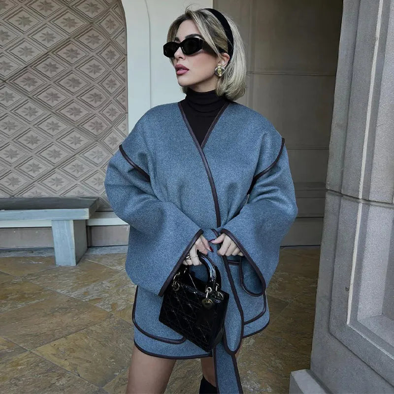 Veste Élégante à Col V avec Ceinture – Style & Confort en Demi-saison - Reflet Paris