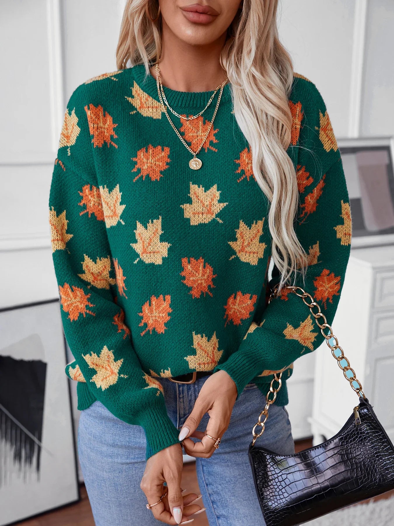 Pull en maille à motif feuille d'érable - Reflet Paris