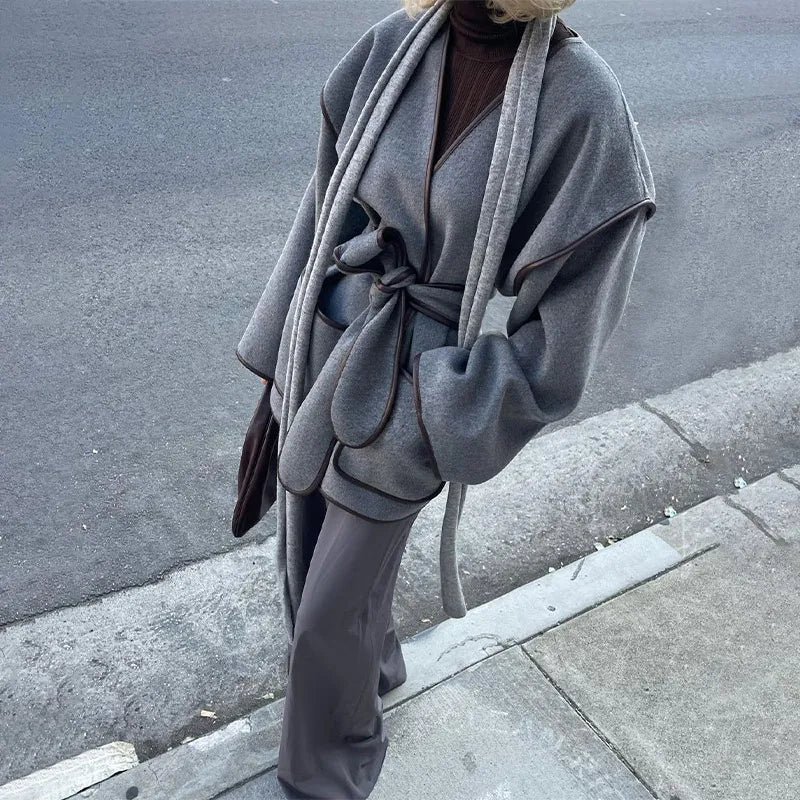 Veste Élégante à Col V avec Ceinture – Style & Confort en Demi-saison - Reflet Paris
