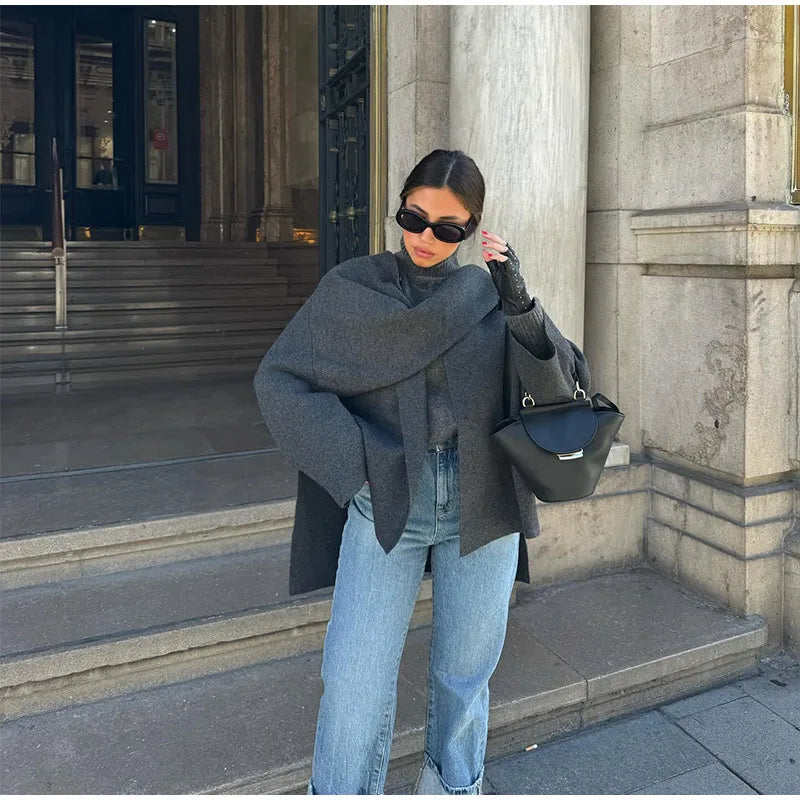 Veste Longue à Col Écharpe en Laine – Élégante & Polyvalente - Reflet Paris