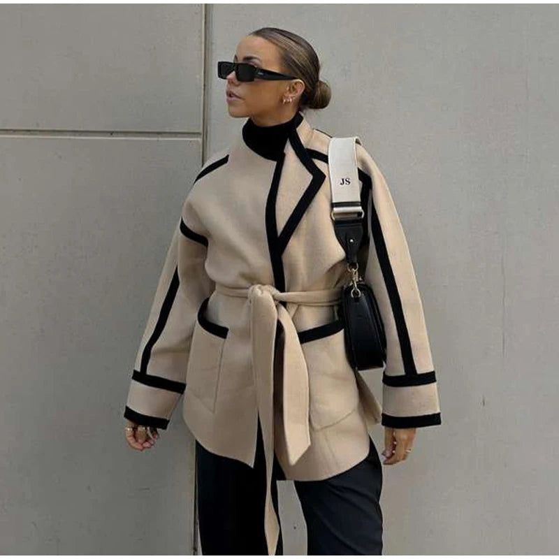 Manteau en Laine Contrastée pour Femme – Élégance et Confort - Reflet Paris