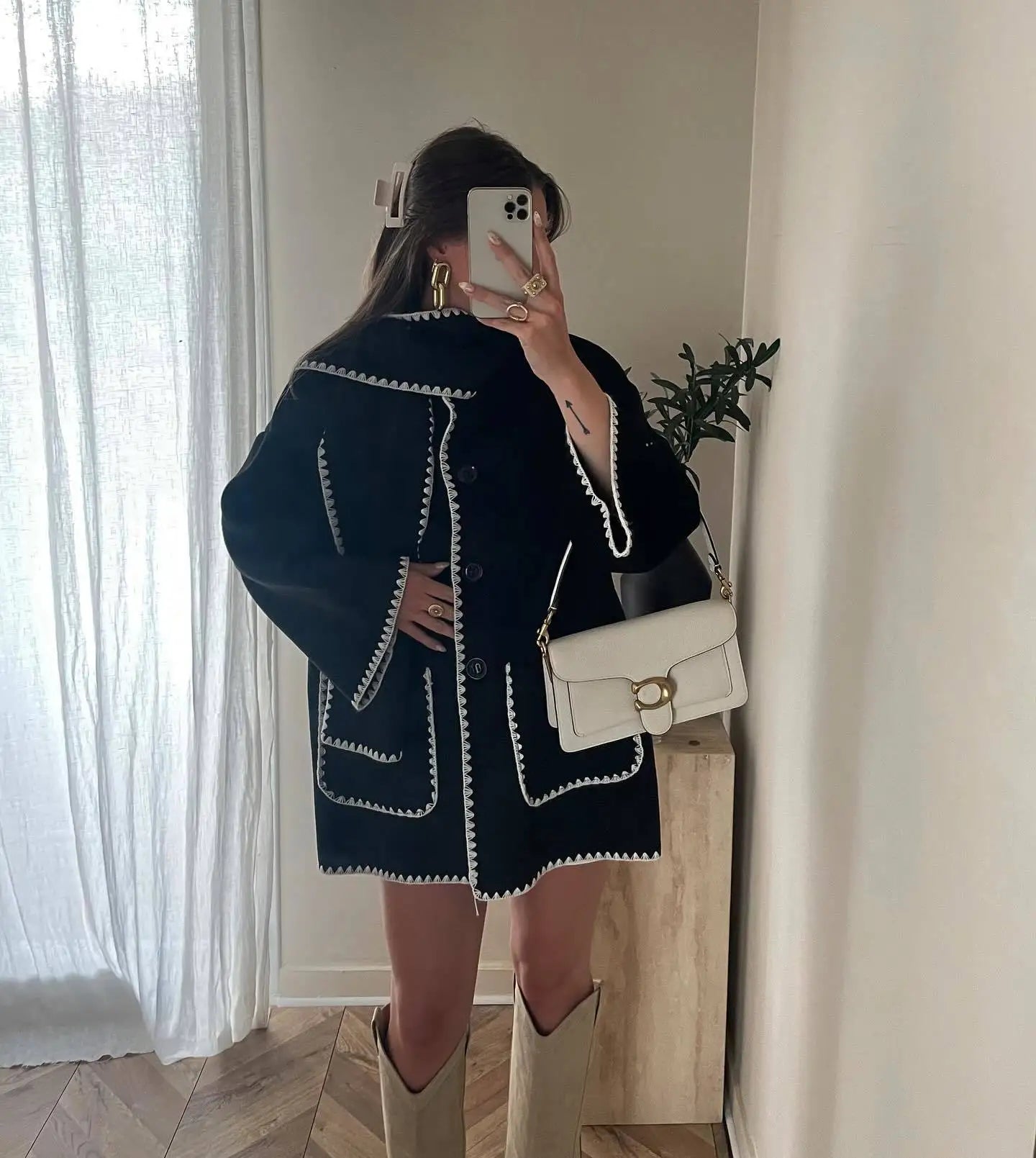 Manteau Décontracté en Laine avec Col Écharpe – Élégance Tout en Confort - Reflet Paris