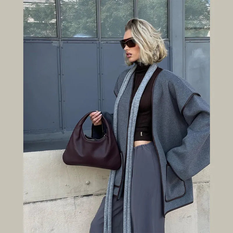 Veste Élégante à Col V avec Ceinture – Style & Confort en Demi-saison - Reflet Paris