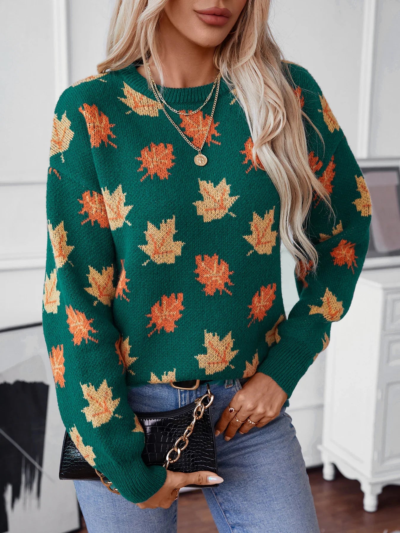 Pull en maille à motif feuille d'érable - Reflet Paris