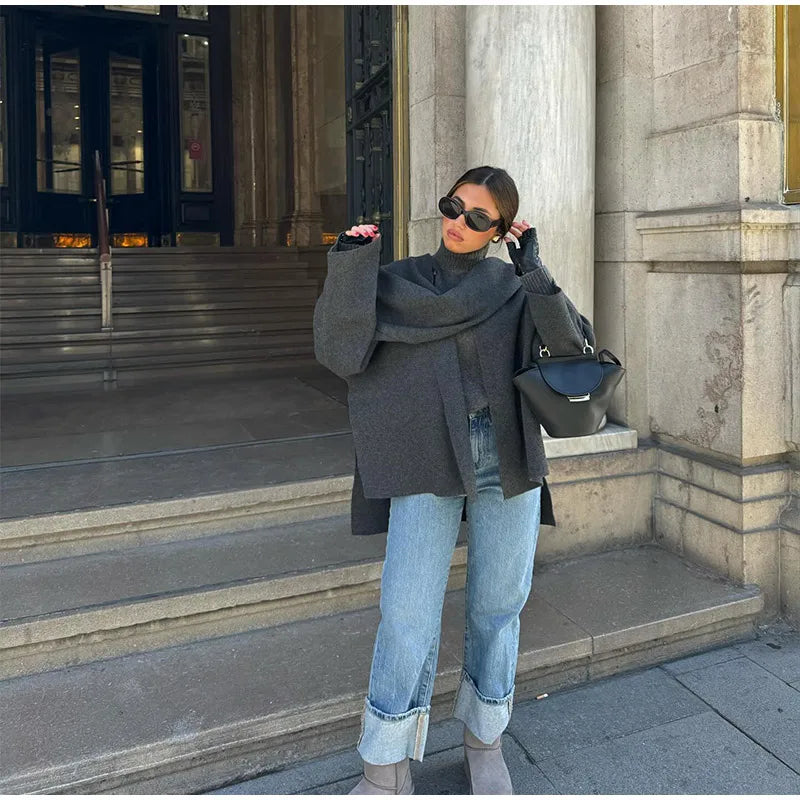 Veste Longue à Col Écharpe en Laine – Élégante & Polyvalente - Reflet Paris