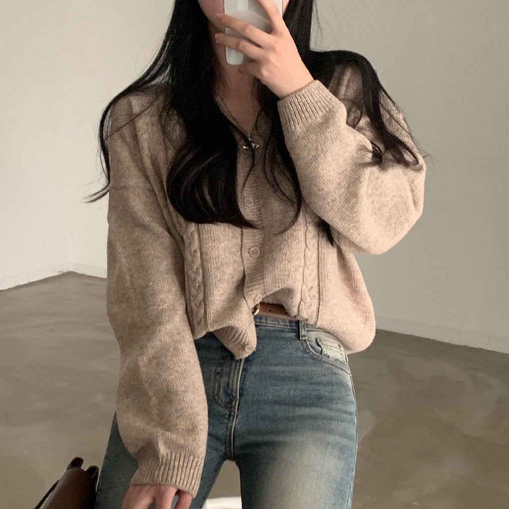V-neck Long Sleeve Cardigan Twist Ropa