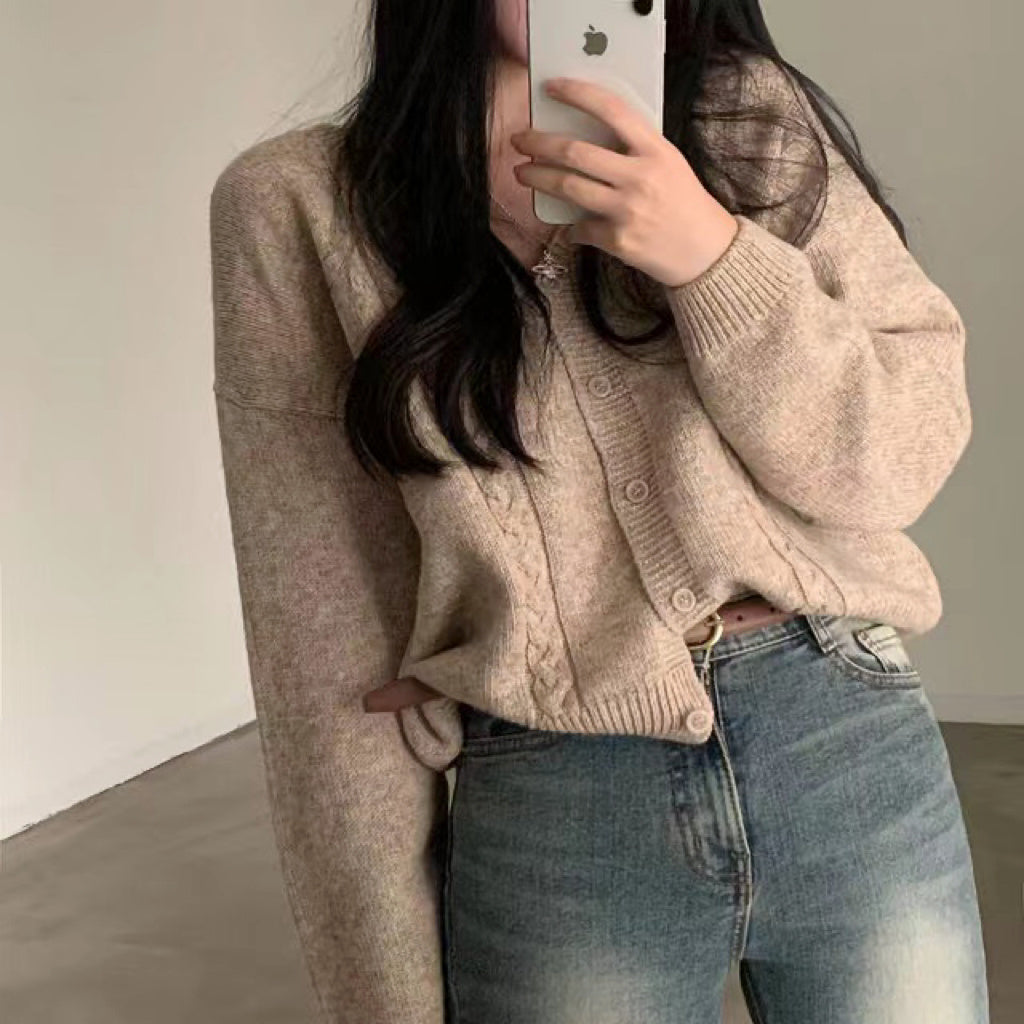 V-neck Long Sleeve Cardigan Twist Ropa