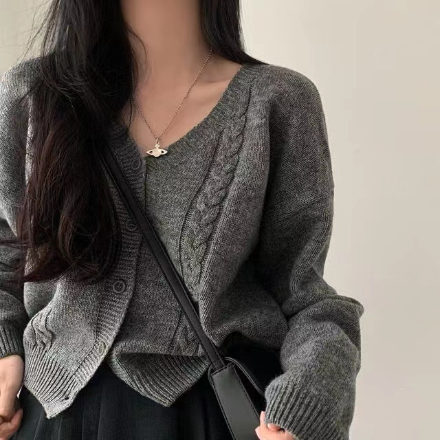 V-neck Long Sleeve Cardigan Twist Ropa