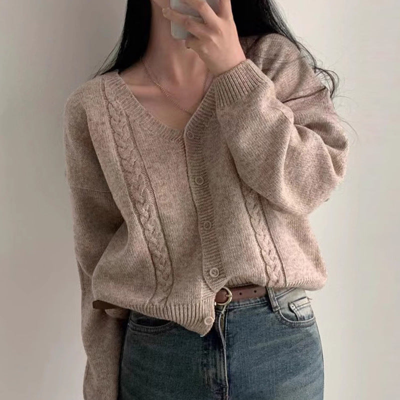 V-neck Long Sleeve Cardigan Twist Ropa
