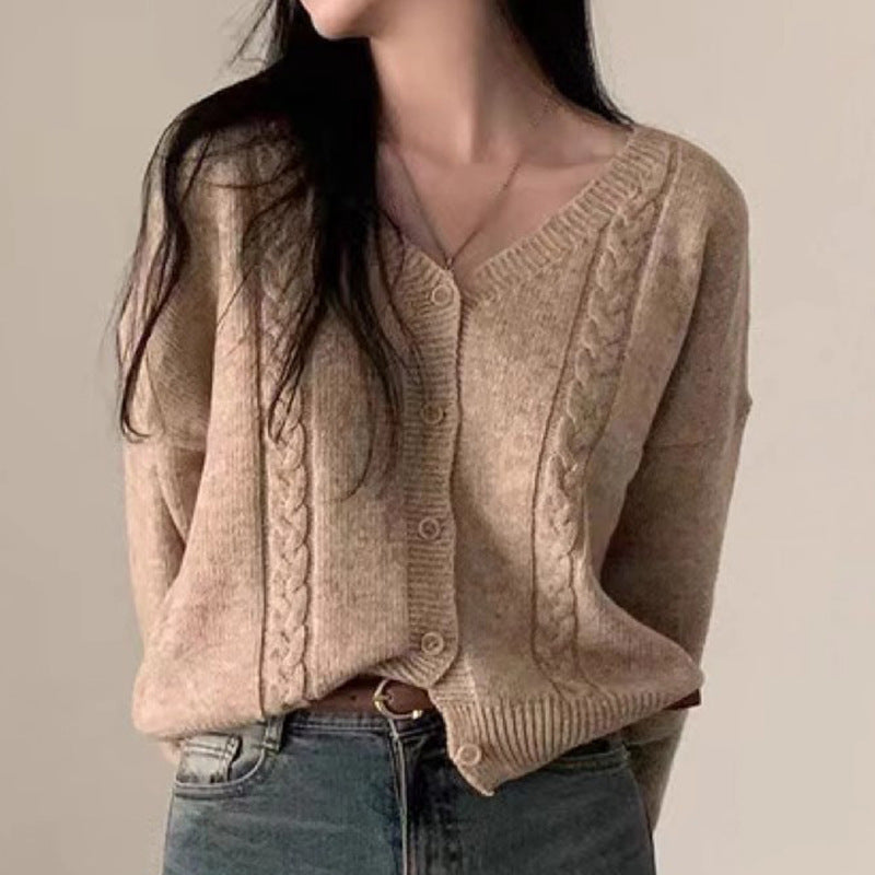 V-neck Long Sleeve Cardigan Twist Ropa