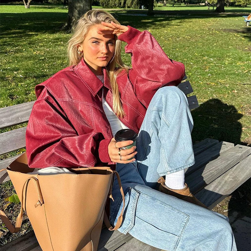 Veste Moto Femme à Col Revers – Cuir Longue avec Fermeture Zippée - Reflet Paris