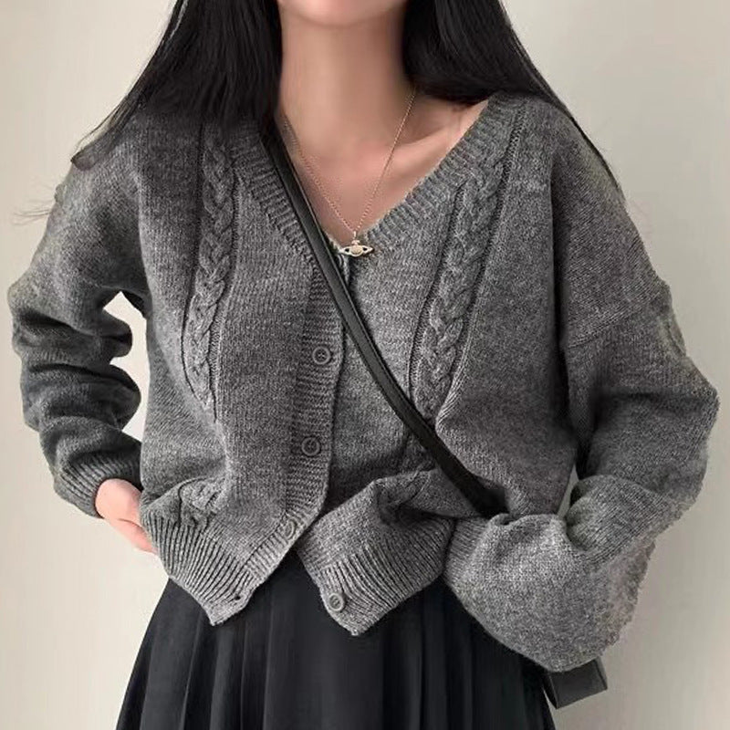 V-neck Long Sleeve Cardigan Twist Ropa