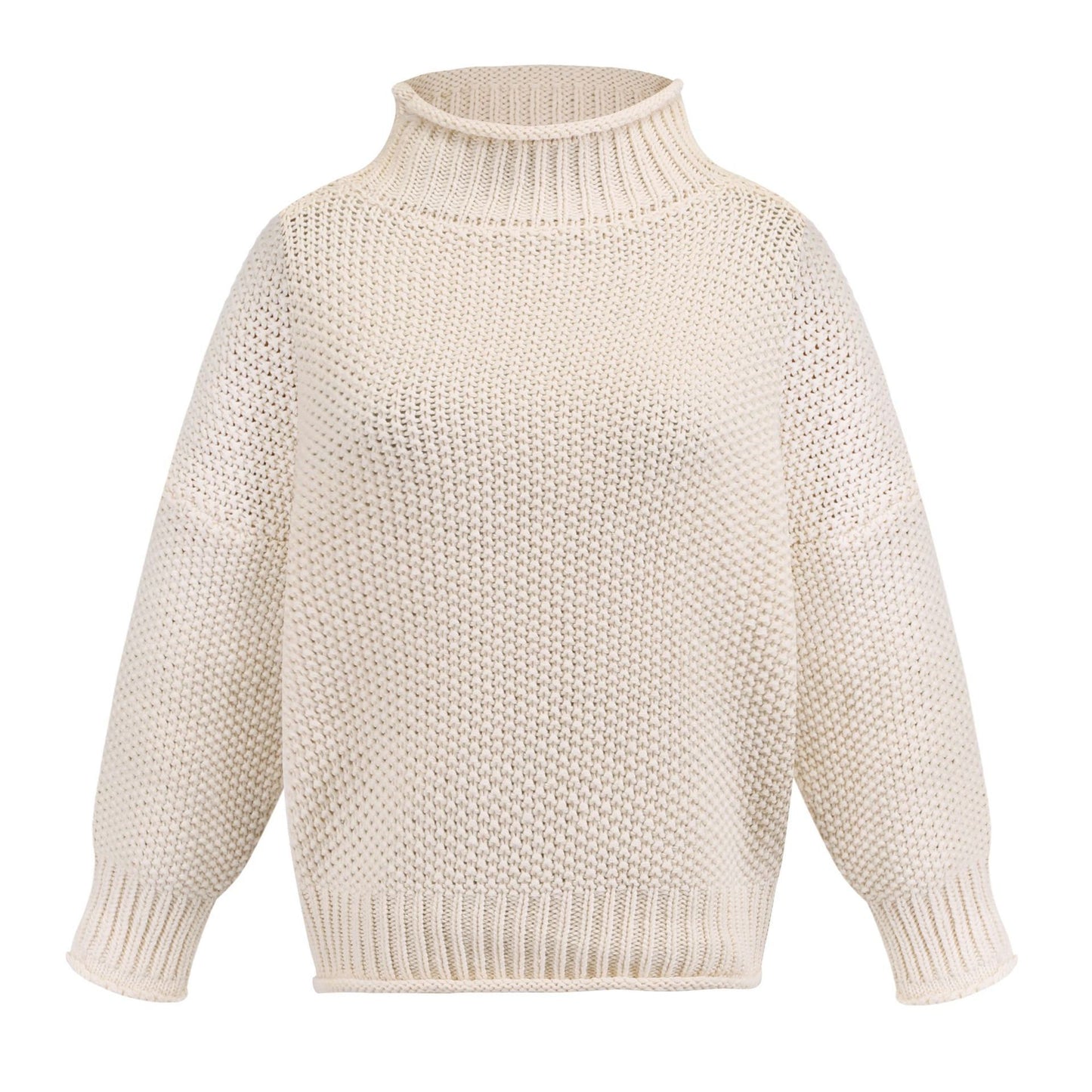 Pull Torsadé à Col Montant – Pull en Maille Épaisse Femme