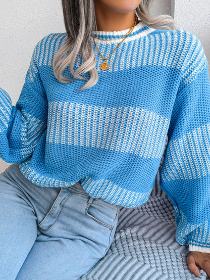 Two-Tone Crewneck Dropped Shoulder Sweater