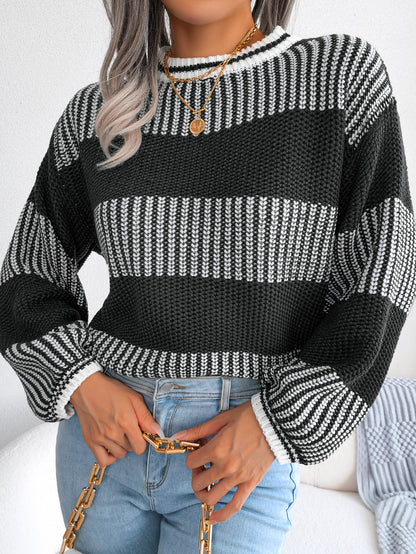 Two-Tone Crewneck Dropped Shoulder Sweater